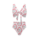 Hand drawn dragon fruit Chest Bowknot High Waisted Bikini Swimsuit