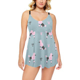 poodle dog pattern Chest Sexy Pleated Two Piece Swim Dress