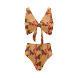 red rooster chicken cock pattern Chest Bowknot High Waisted Bikini Swimsuit