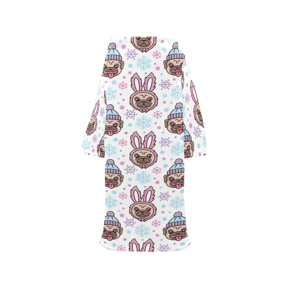 Cute pug hat rabbit costume pattern Blanket Robe with Sleeves