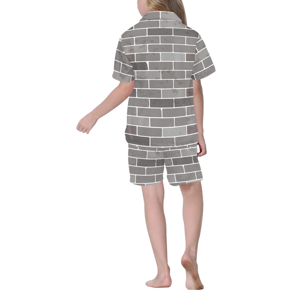 Brick Printed Pattern Print Design 05 Kids' Boys' Girls' V-Neck Short Pajama Set