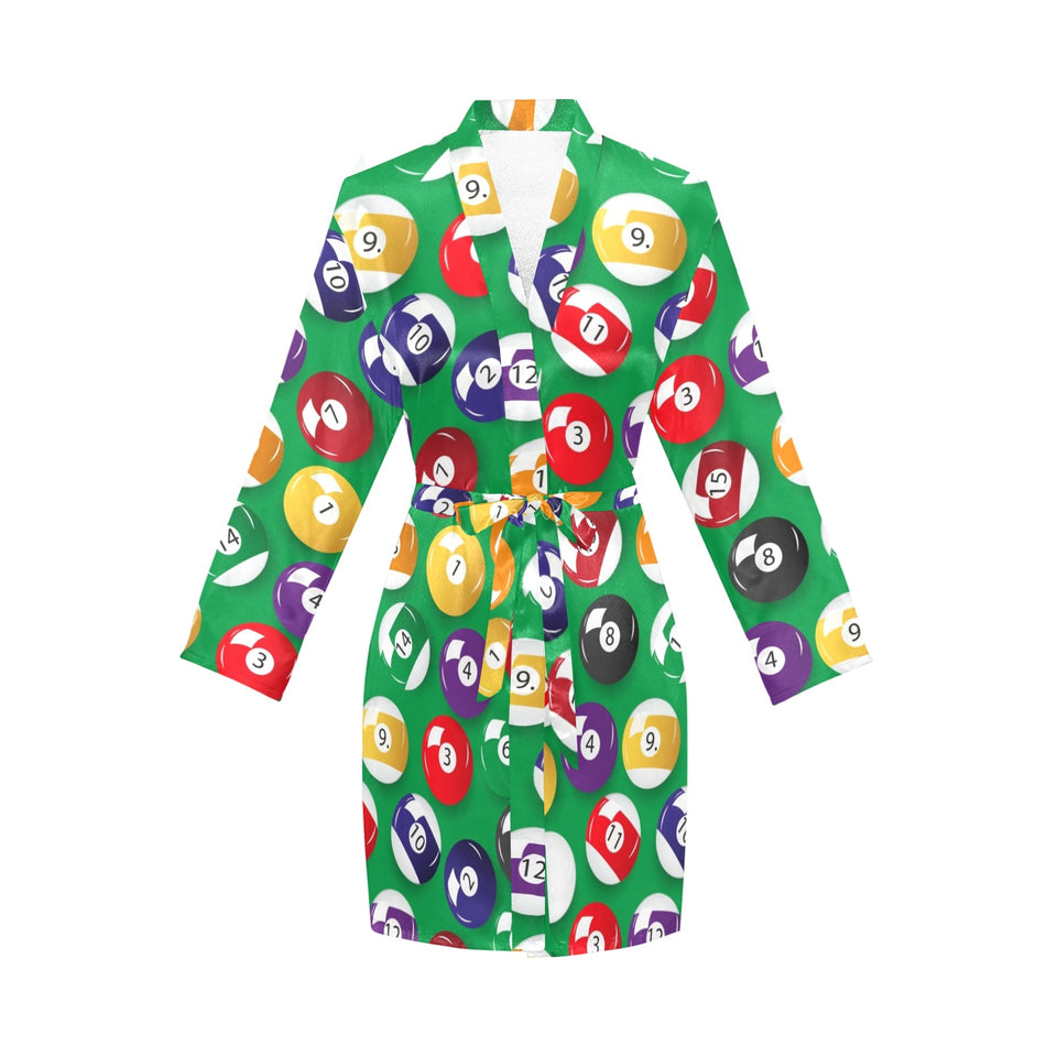 Billiard Ball Pattern Print Design 02 Women's Long Sleeve Belted Night Robe