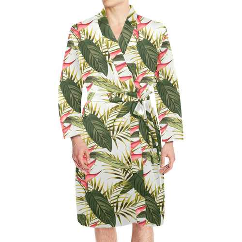 heliconia pattern Men's Long Sleeve Belted Night Robe