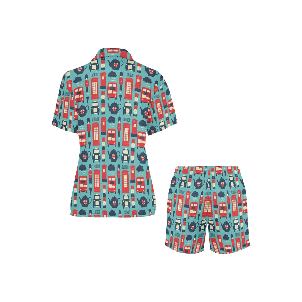British Pattern Print Design 04 Women's V-Neck Short Pajama Set