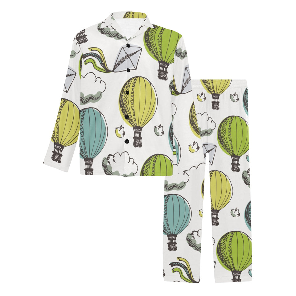 Hot Air Balloon Bird Cloud Pattern Men's Long Pajama Set