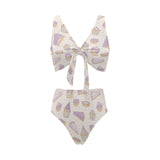 Cakes pies tarts muffins and eclairs purple bluebe Chest Bowknot High Waisted Bikini Swimsuit