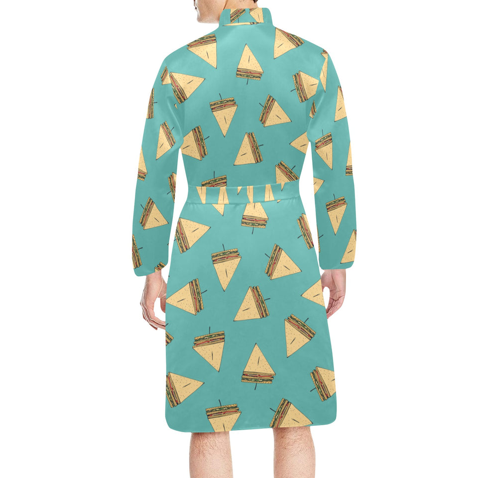 Sandwich Pattern Print Design 03 Men's Long Sleeve Belted Night Robe
