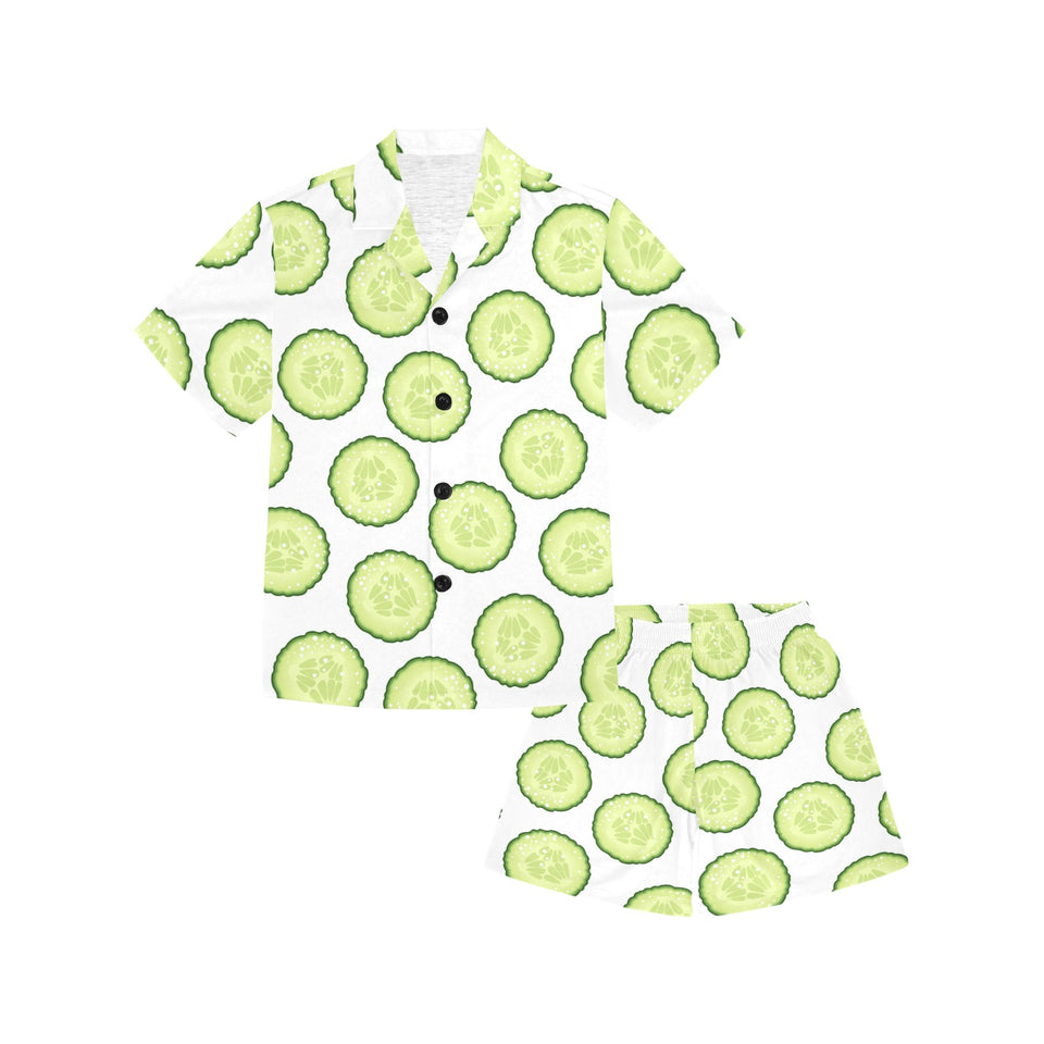 Cucumber slices pattern Kids' Boys' Girls' V-Neck Short Pajama Set