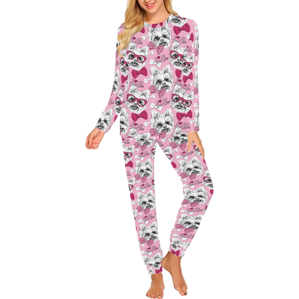 Yorkshire Terrier Pattern Print Design 03 Women's All Over Print Pajama Set