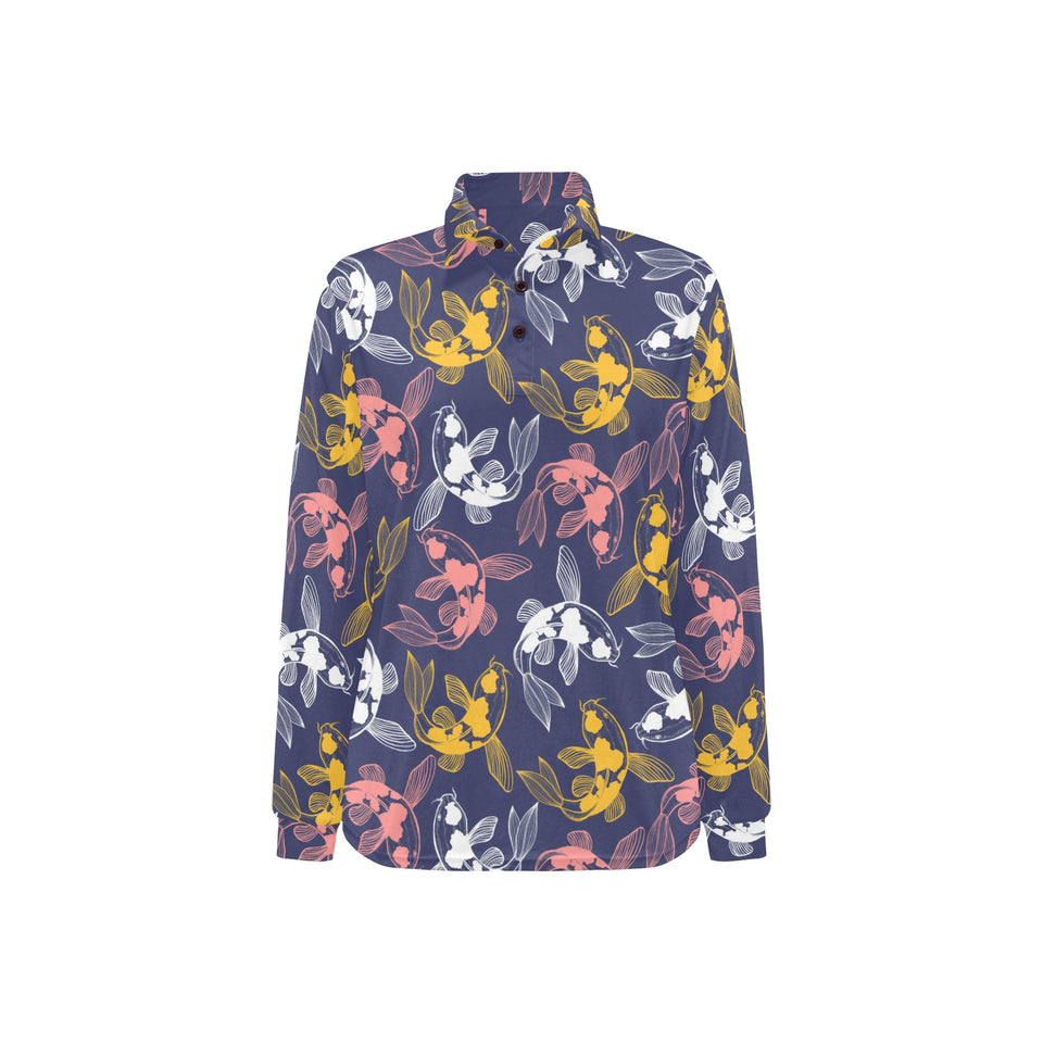 Koi Fish Carp Fish pattern Women's Long Sleeve Polo Shirt