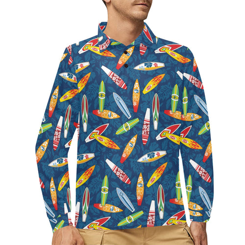 Surfboard Pattern Print Design 01 Men's Long Sleeve Polo Shirt