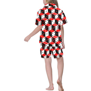 Dice Pattern Print Design 02 Kids' Boys' Girls' V-Neck Short Pajama Set