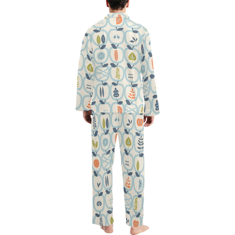 apples leaves pattern Men's Long Pajama Set