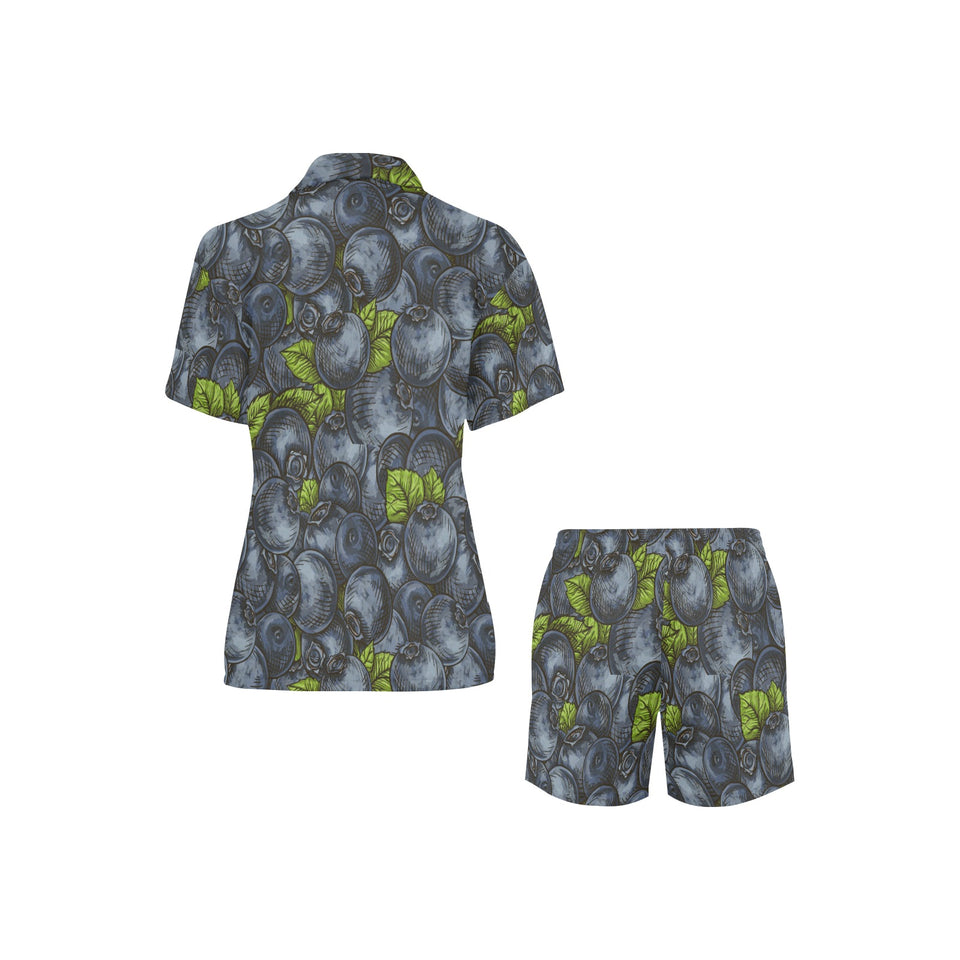 blueberry pattern Women's V-Neck Short Pajama Set