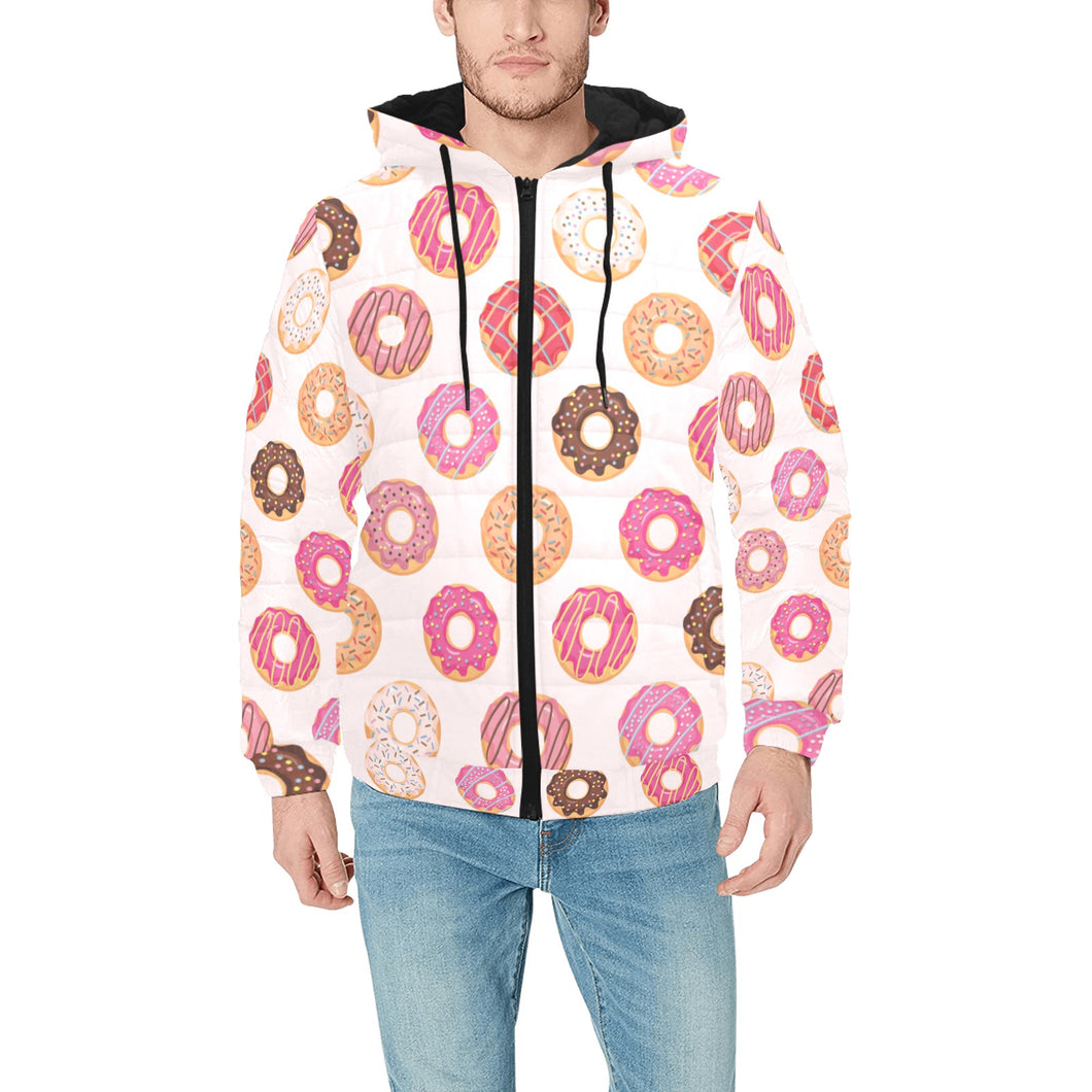 Colorful donut pattern Men's Padded Hooded Jacket