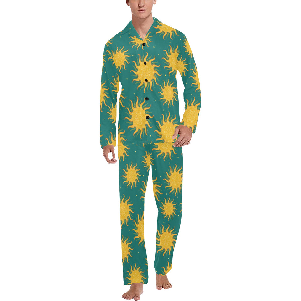 Sun green background Men's Long Pajama Set