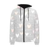 Heart pattern gray background Men's Padded Hooded Jacket