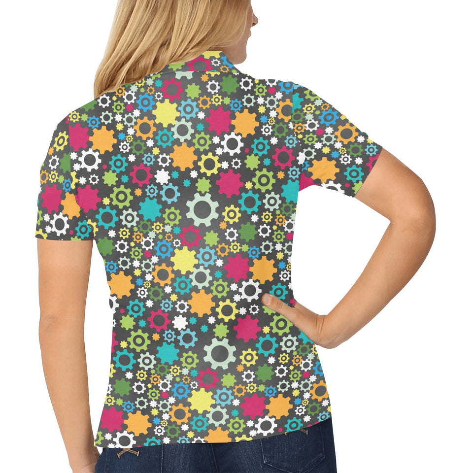 Gear Pattern Print Design 03 Women's All Over Print Polo Shirt