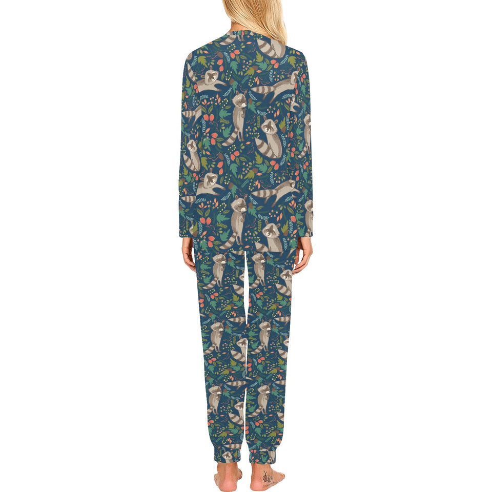 Raccoon tropical leaves pattern Women's All Over Print Pajama Set