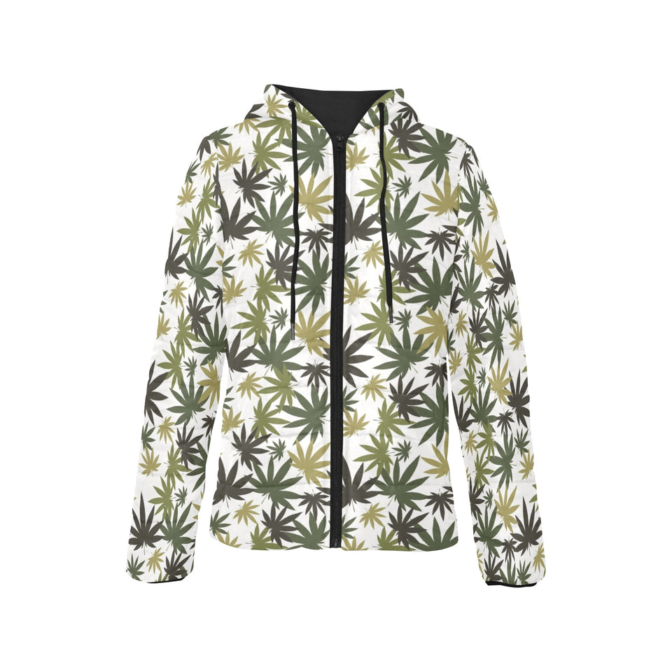 Canabis Marijuana Weed Pattern Print Design 05 Women's Padded Hooded Jacket