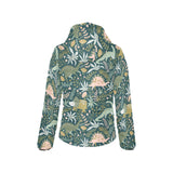 dinosaurs tropical leaves flower pattern Women's Padded Hooded Jacket