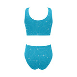 Airplane destinations blue background Chest Bowknot High Waisted Bikini Swimsuit