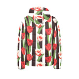 red and white tulips pattern Kids' Boys' Girls' Padded Hooded Jacket