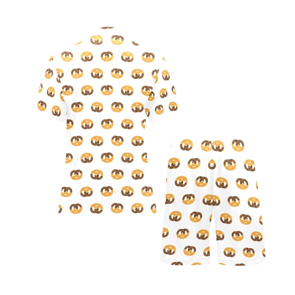 Pretzels Pattern Print Design 02 Men's V-Neck Short Pajama Set