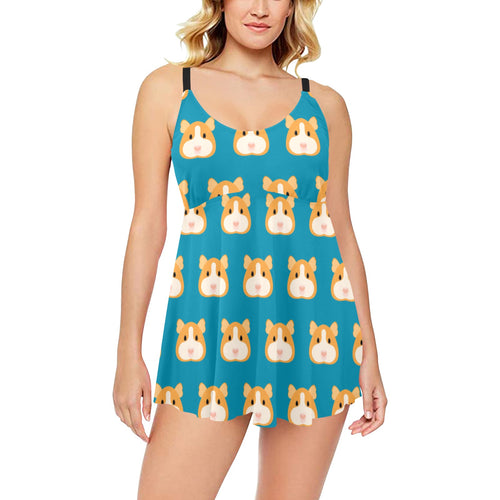 Guinea Pig Pattern Print Design 03 Chest Sexy Pleated Two Piece Swim Dress