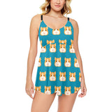 Guinea Pig Pattern Print Design 03 Chest Sexy Pleated Two Piece Swim Dress