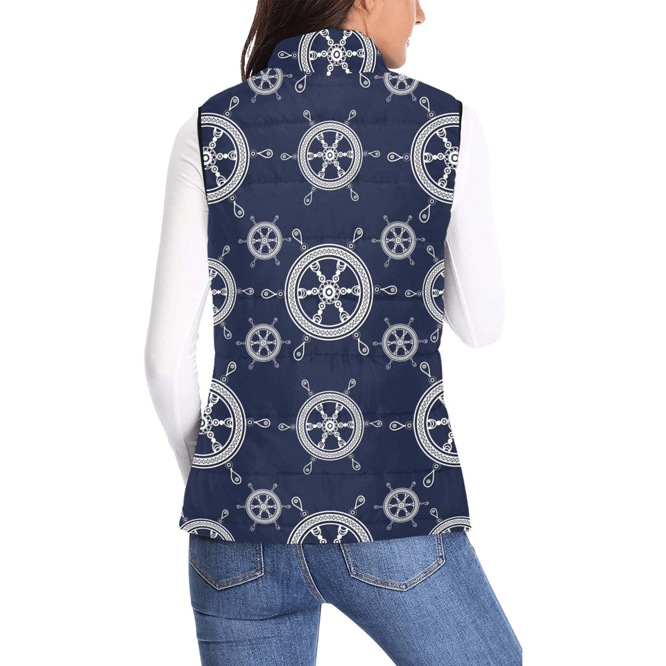 nautical steering wheel design pattern Women's Padded Vest