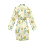 Seahorse shell starfish pattern background Women's Long Sleeve Belted Night Robe