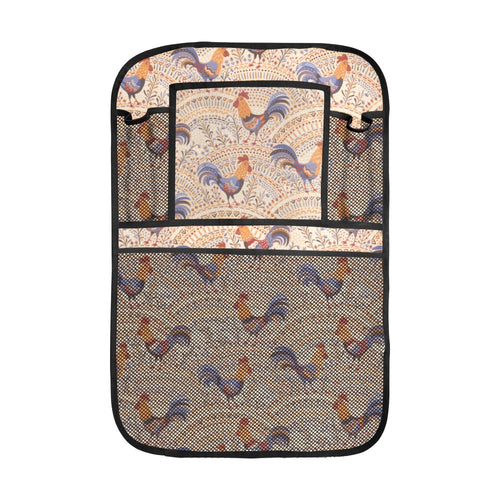 Cute rooster chicken cock floral ornament backgrou Car Seat Back Organizer