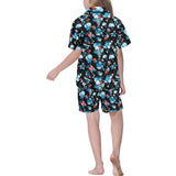 Skull flower roses leave pattern Kids' Boys' Girls' V-Neck Short Pajama Set