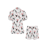 Cool rooster chicken cock floral ornament backgrou Women's V-Neck Short Pajama Set