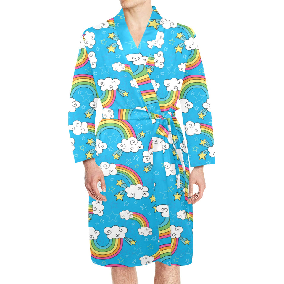Rainbows Sky Clouds Pattern Men's Long Sleeve Belted Night Robe