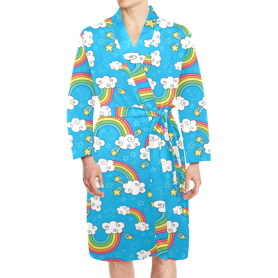 Rainbows Sky Clouds Pattern Men's Long Sleeve Belted Night Robe