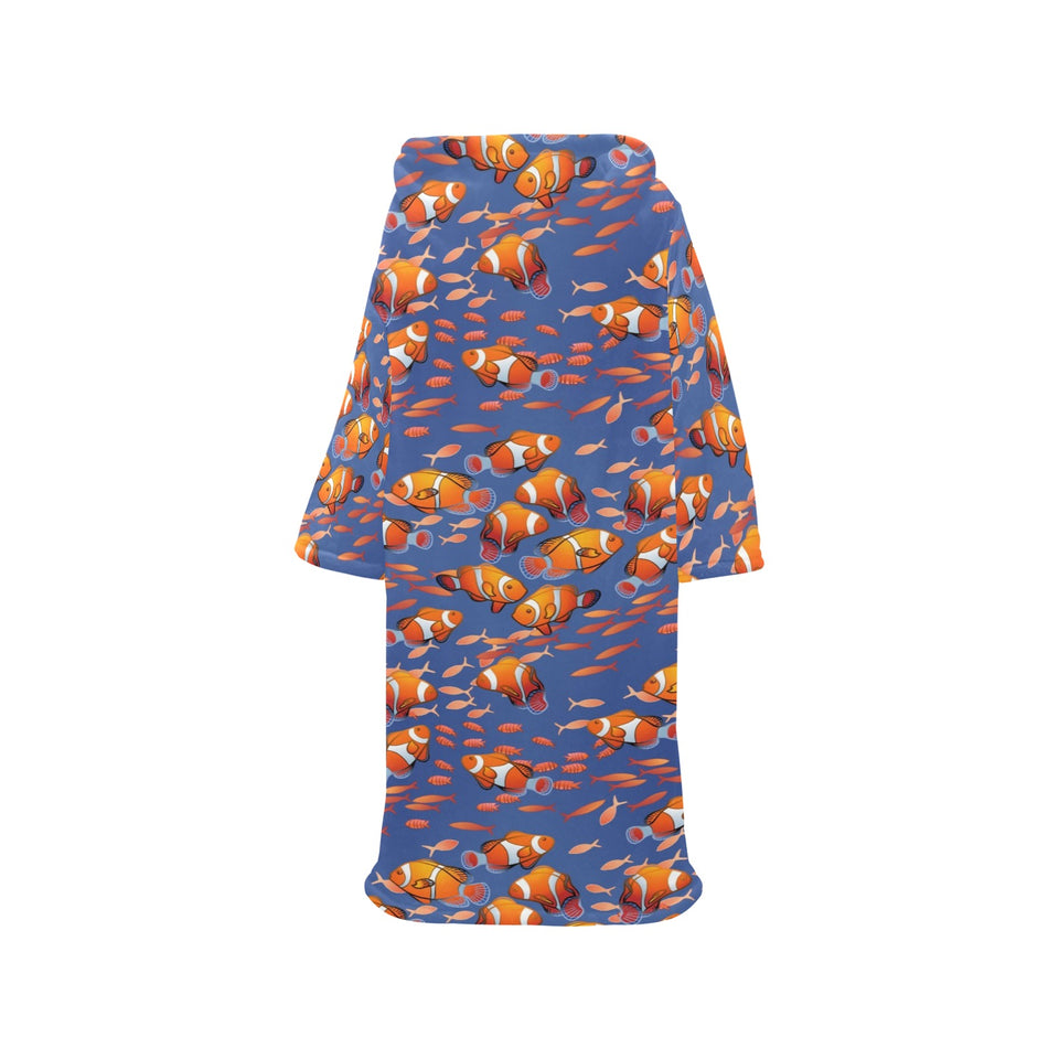 Clown Fish Pattern Print Design 04 Blanket Robe with Sleeves