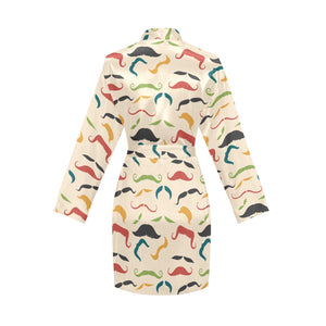 Mustache Beard Pattern Print Design 03 Women's Long Sleeve Belted Night Robe