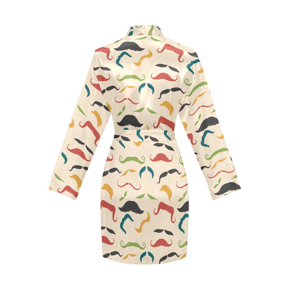 Mustache Beard Pattern Print Design 03 Women's Long Sleeve Belted Night Robe