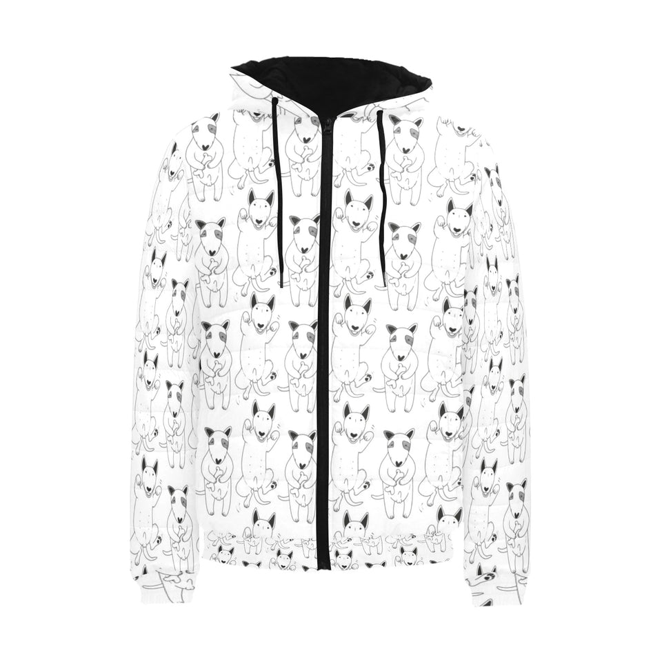 Bull Terrier Pattern Print Design 02 Men's Padded Hooded Jacket