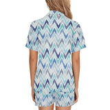 zigzag chevron blue pattern Women's V-Neck Short Pajama Set