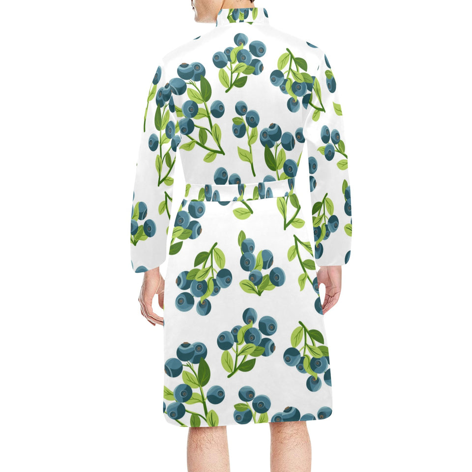 blueberry white background Men's Long Sleeve Belted Night Robe