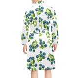 blueberry white background Men's Long Sleeve Belted Night Robe