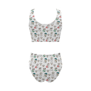 English Bulldog Pattern Print Design 03 Chest Bowknot High Waisted Bikini Swimsuit