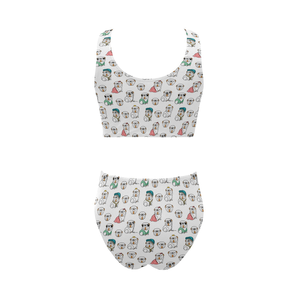 English Bulldog Pattern Print Design 03 Chest Bowknot High Waisted Bikini Swimsuit