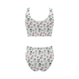English Bulldog Pattern Print Design 03 Chest Bowknot High Waisted Bikini Swimsuit