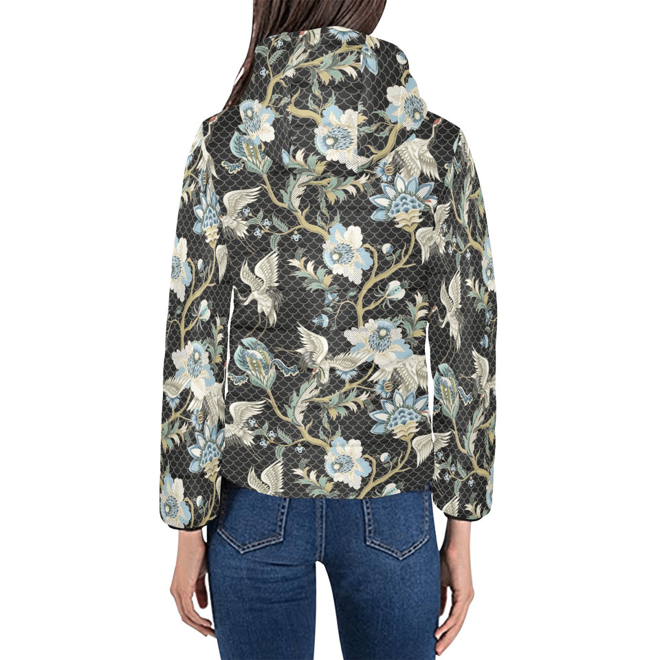 Japanese crane ornament elements Women's Padded Hooded Jacket