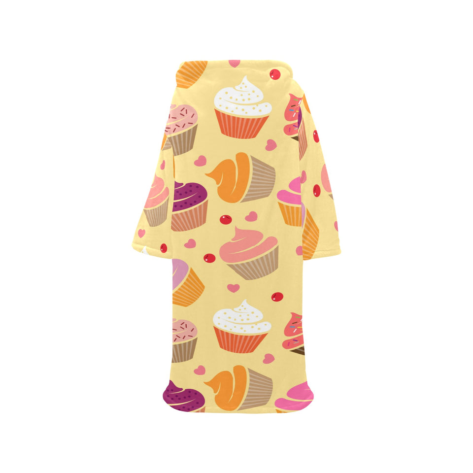 cake cupcake heart cherry pattern Blanket Robe with Sleeves