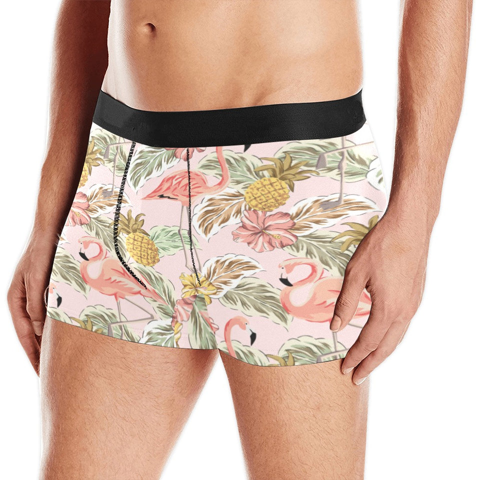 Pink flamingo birds pineapples hibiscus flower pat Men's All Over Print Boxer Briefs Men's Underwear
